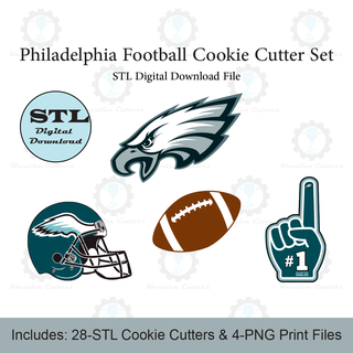crême Philadelphia Football biscuit coupeur ensemble stl fichier aigles sports coupeurs 3d print model - Mito3D