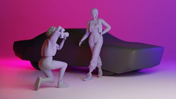 photographer car girl Game figure sport diorama female model lean woman gamer man male 3d print model - Mito3D