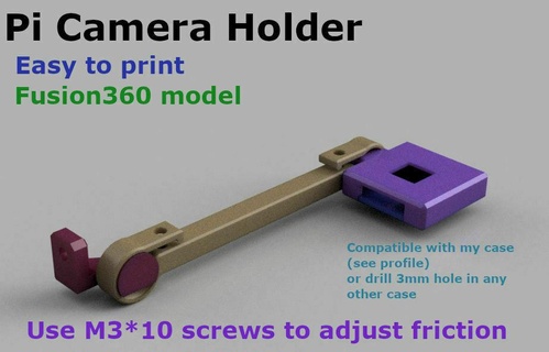 pi camera holder easy print adjust tension fusion 360 raspberry computer 3d print model - Mito3D