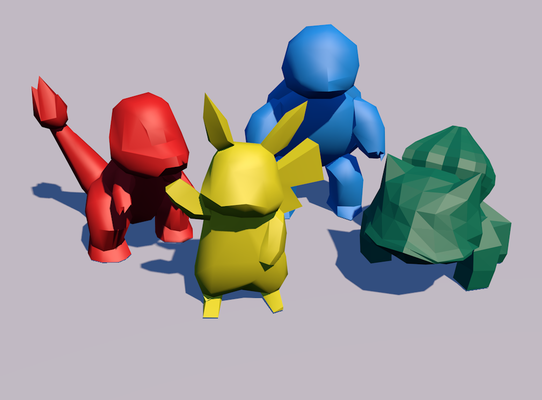 picachu bulbasaur charmander squirtle pokemon lowpoly game lowpolypokemon poly pikachu collection 3d print model - Mito3D