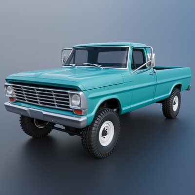 pickup truck f250 1969 game car cars vehicle hobby auto automotive offroad 4x4 scale model wheel sla fdm print rc toy 3d print model - Mito3D