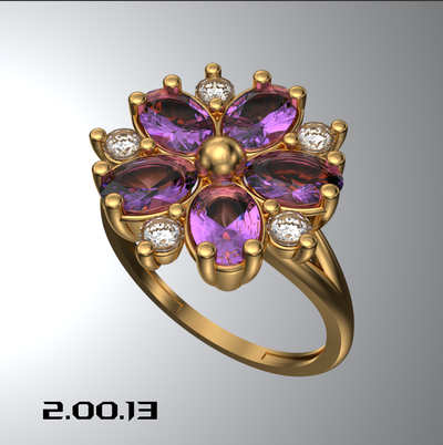 piedras óvalos flor anillo piedra ovalada circon nina dama mujer anillos 15 quince años joyas oro plata preciosa 3d print model - Mito3D