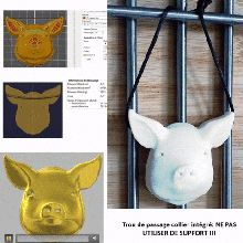 pig's head pendant low relief art pig animal jewel loop bas-relief 3d print model - Mito3D