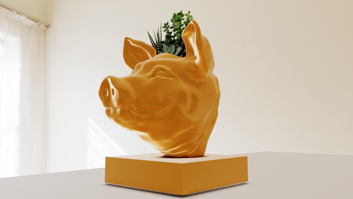 domuz büst ekici tencere çiçek vazo stl 3d yazdır dosya ev çiftlik kümes hayvanları evcil hayvanlar orman safari minyatür masaüstü hayvanlar heykel duvar dekor 3d print model - Mito3D