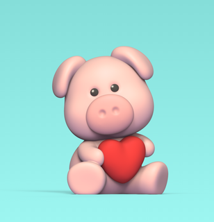 pig holding heart valentine love cute fun sculpture animal toy art miniatures cartoon statue 3d print model - Mito3D