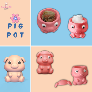 pig pot cute fun sculpture animal toy art miniatures cartoon statue house decor generaal 3d print model - Mito3D
