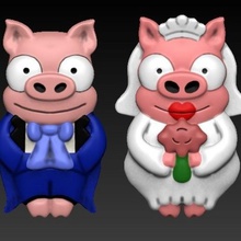 pig twins simpsons game cufflinks wedding gift love sweetheart 3d print model - Mito3D