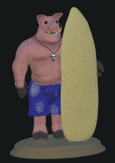 pigerine surfin' pig surfer figure 3d print model - Mito3D