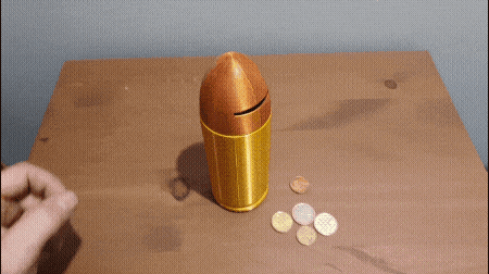 porquinho banco 9mm bala gadget canto prata ocultar militares caixa munição bola manga invólucro 3d print model - Mito3D