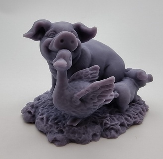 cochons caneton porc porcelet canard mignonne art statue ornement rose herbe 3d print model - Mito3D