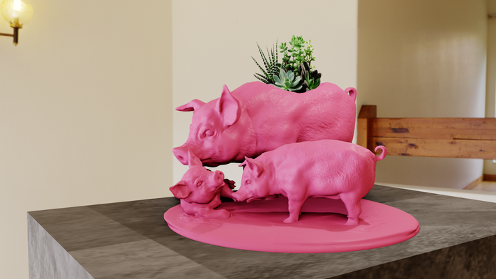 domuzlar aile heykel ekici tencere çiçek vazo stl 3d yazdır dosya ev domuz çiftlik kümes hayvanları evcil hayvanlar orman safari minyatür masaüstü hayvanlar duvar dekor 3d print model - Mito3D
