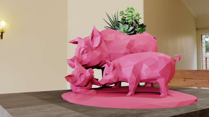 domuzlar aile heykel poli ekici tencere çiçek vazo stl 3d yazdır dosya ev domuz çiftlik kümes hayvanları evcil hayvanlar orman safari minyatür masaüstü hayvanlar duvar dekor 3d print model - Mito3D