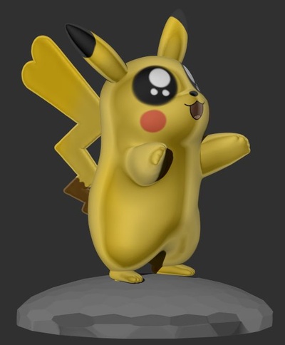 pikachu femelle gros yeux édition art pok lun pika 3d modèle figurine base jouet animal souris électrique 3d print model - Mito3D