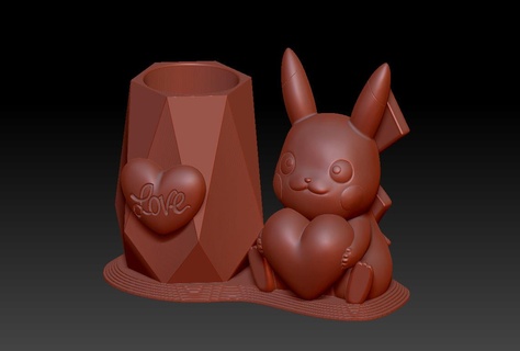 pikachu love pen holder 3 3d print model - Mito3D