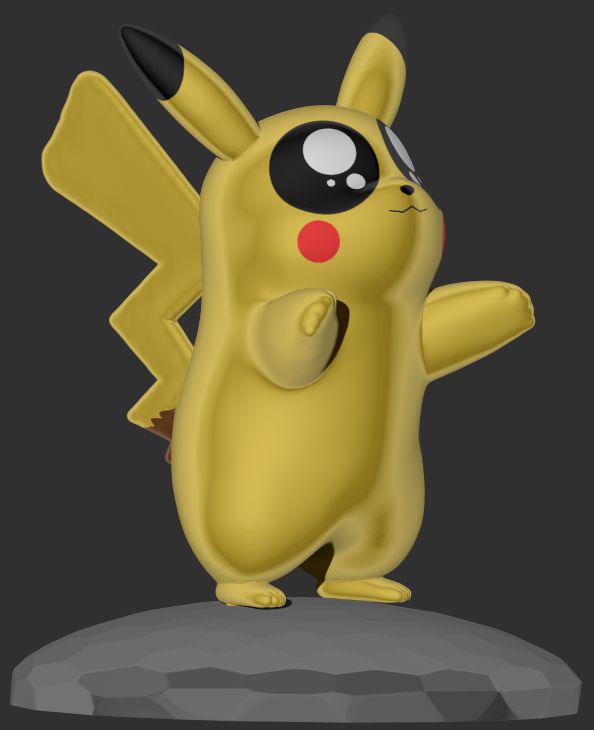 pikachu maschio grandi occhi edizione arte pok lun pika 3d modello figurina base giocattolo animale topo elettrico 3D print model - Mito3D