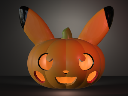 pikachu pumpkin jack-o'-lantern pok mon art toy halloween decoration easy print fear candle pokemon unite go 3d print model - Mito3D