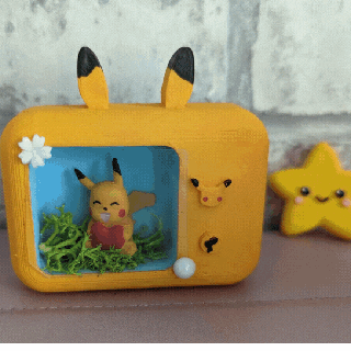 Pikachu tv pokemon diorama lindo kawaii decoración 3d print model - Mito3D