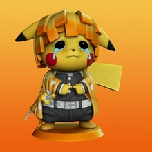 Pikachu Zenitsu cosplay matador demônios Pokémon anime miniaturas estatuetas 3d print model - Mito3D