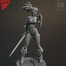 pin - dual sword fighter game cute fantasy female figurine girl sexy statue warhammer woman miniature tabletop pinup 35mm muscular 70mm athletic kingdomdeath 3d print model - Mito3D