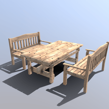 pine bench table set game exterior outdoors furniture low poly ready 3d print model - Mito3D