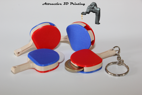 ping pong keychain & shopping cart token Art mode fashion key-ring toy ping-pong table tennis racket design key ring 3d print model - Mito3D