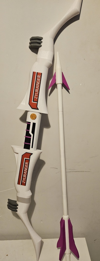 pink ranger power bow arrow- mighty morphin rangers props cosplay arrow weapon toy fight white decor home wall 3d print model - Mito3D