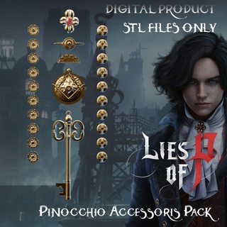 pinocchio accessories pack lies p liesofp puppet cartoon fantasy games cosplay toy props accessoris jewelry jew button key belt watch 3d print model - Mito3D