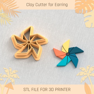 pinwheel summer clay cutter tools earring turtle beach shell 3d print model - Mito3D