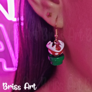 piranha mario bross 3d earrings bros jewelry cap princess peach crown luigi yoshi egg printing 3d print model - Mito3D