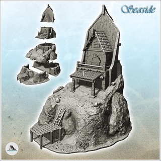 pirate building rock boat shape wooden access pontoon 13 - jungle island beach piracy caribbean medieval skull renaissance architecture tabletop miniatures scenery wargame game terrain wargaming accessories middle age tropical buccaneers corsairs sea harbour historical modern 3d print model - Mito3D