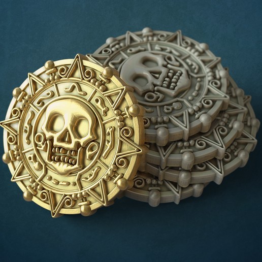 pirate coin jewelry caribbean black pearl sea skull 3dprint cnc print coins 3D print model - Mito3D