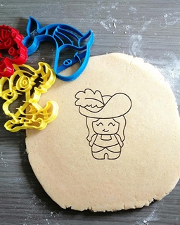 pirate girl cookie cutter + outline baking dough shape kitchen bake cookies fondant bento 3d print model - Mito3D