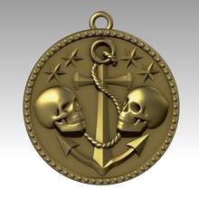 pirata medaglie gioielleria medaglia cresta cranio cannone sciabola barile 3d print model - Mito3D