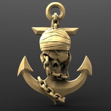 pirate skull 3 jewelry pendant keychain keyring anchor sea marine art 3d print model - Mito3D