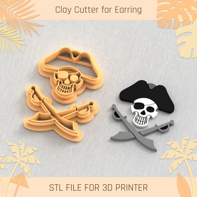 pirate skull sabers pack summer clay cutter tools earring turtle beach shell 3d print model - Mito3D