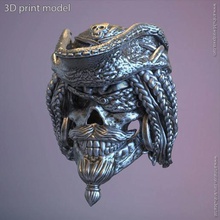 pirate skull vol2 ring jewelry gothic punk head human captain hat skeleton clothing gold silver accessories fashion jewel organic biker 3d print model - Mito3D