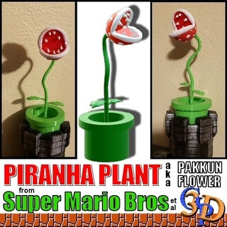 pirhana plant pakkun flower super mario bros nintendo video game Game piranha venus flytrap fly trap brothers world 3d figure figurine toy enemy 3d print model - Mito3D