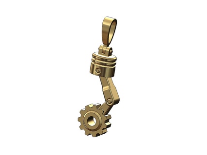 piston gear engine pendant 3d print model car fashion bling jewelry printable jewellery gold silver bail charm necklace machine motor 3d print model - Mito3D