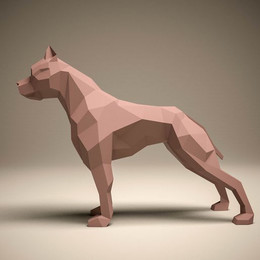 pitbull art lowpolypitbullmodel pitbullforpapercraft 3dmodelforpapekura 3D print model - Mito3D
