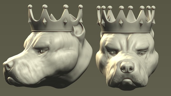pitbull coroa escultura cão animal pla fdm sla resina rei brinquedo realista 3d print model - Mito3D