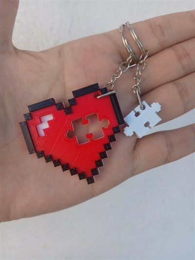 pixel heart key ring missing piece couples valentine's day couple love keychain art shop 3d print model - Mito3D