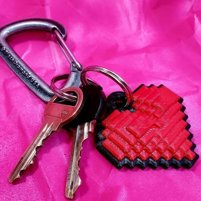 pixel heart keychain key ring pendant durable jewelery gift art lifestyle original digital valentine love videogame retro 3d print model - Mito3D