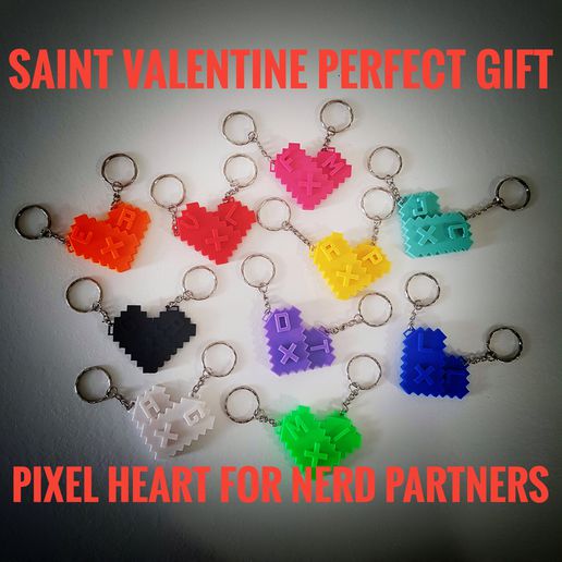 pixel heart keychain st valentine lovers gift gadget stvalentine love art initials letters alphabet 3D print model - Mito3D