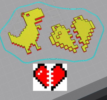pixel portachiavi combo Diviso cuore + Internet dinosauro coppie coppia pixelart arte dino connessione 3d print model - Mito3D