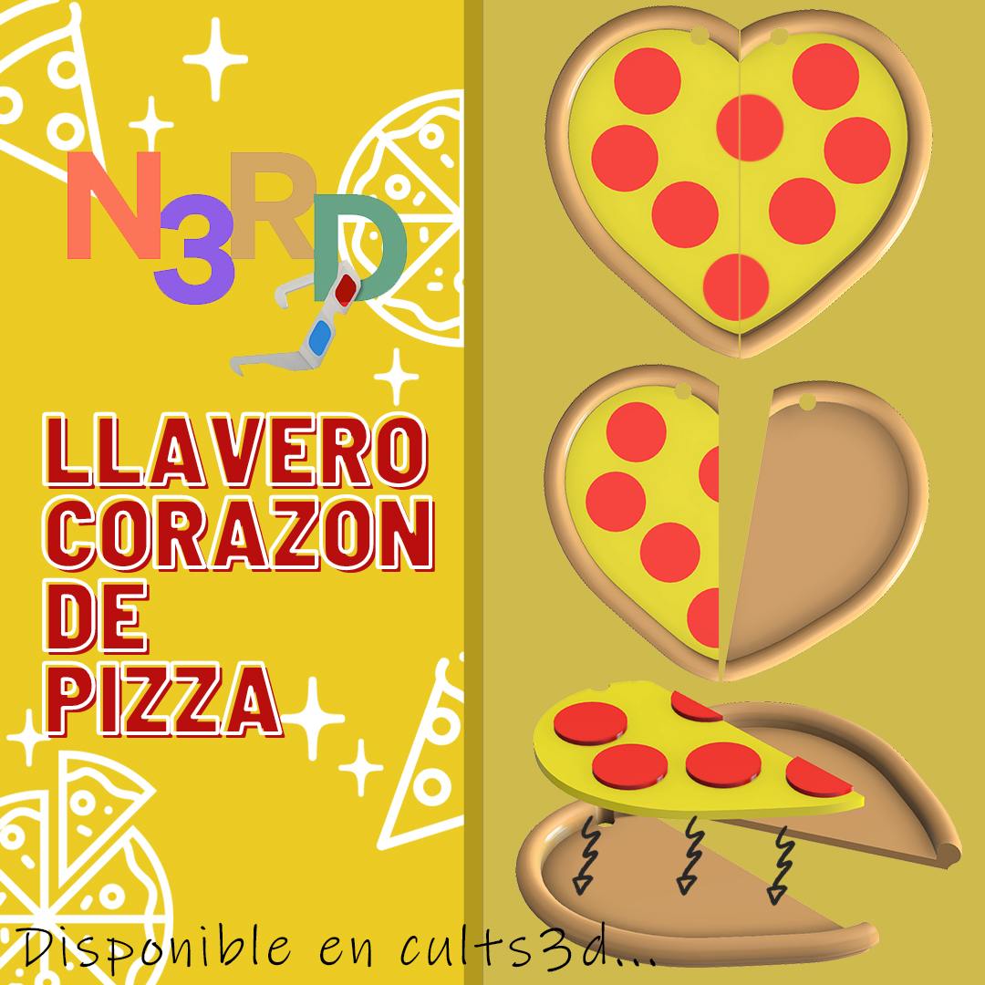 pizza heart keychain valentine's day 3D print model - Mito3D