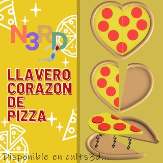 pizza coração chaveiro namorados 3d print model - Mito3D