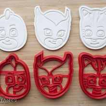 pj masks hero faces cookie cutter set 3 home luna girl night ninja romeo owlette amaya gekko greg catboy connor stamp cookies cook cithen cutters 3d print model - Mito3D