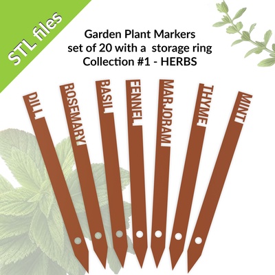 plant markers labels set1 herbs 20 a storage ring home marker garden stake label 3d print model - Mito3D