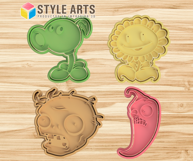 plants vs zombies cookie cutters - cookies plants zombies cutting cookies cutter stamp cookies porcelain masses  3d print model - Mito3D