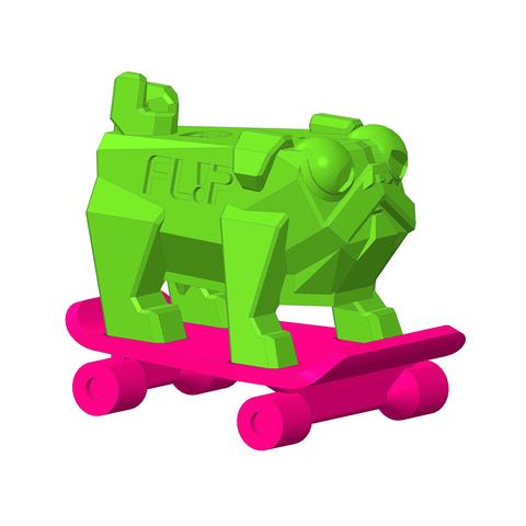 plp pug skateboard gadget mops key-ring giocattolo art cane animale sport 3D print model - Mito3D